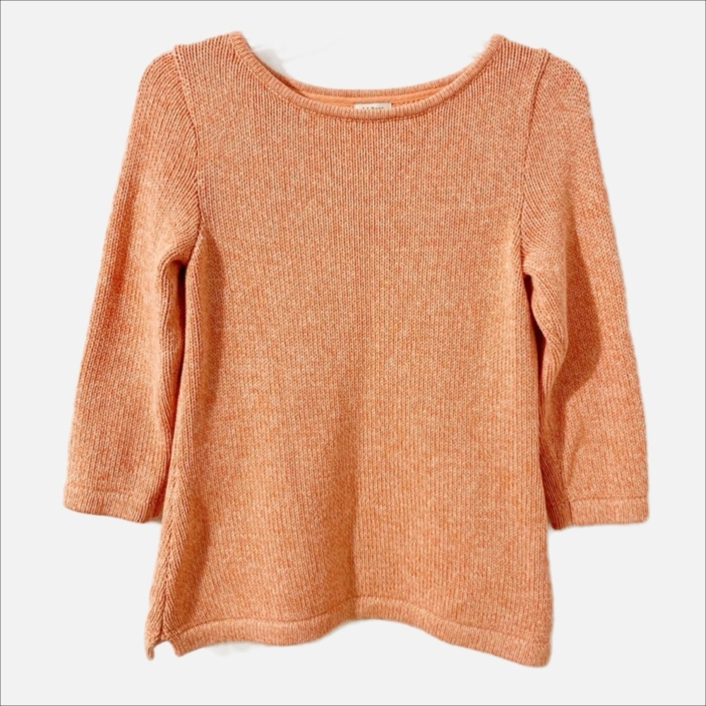 L. L. Bean 100% Cotton Three Quarter Sleeved Rounded Neckline Sweater Light 🍊🧡